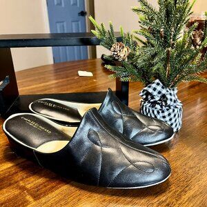 Charles Clinkard Relax Black Dulcie Leather Slippers Mules Size 7 Made in Spain